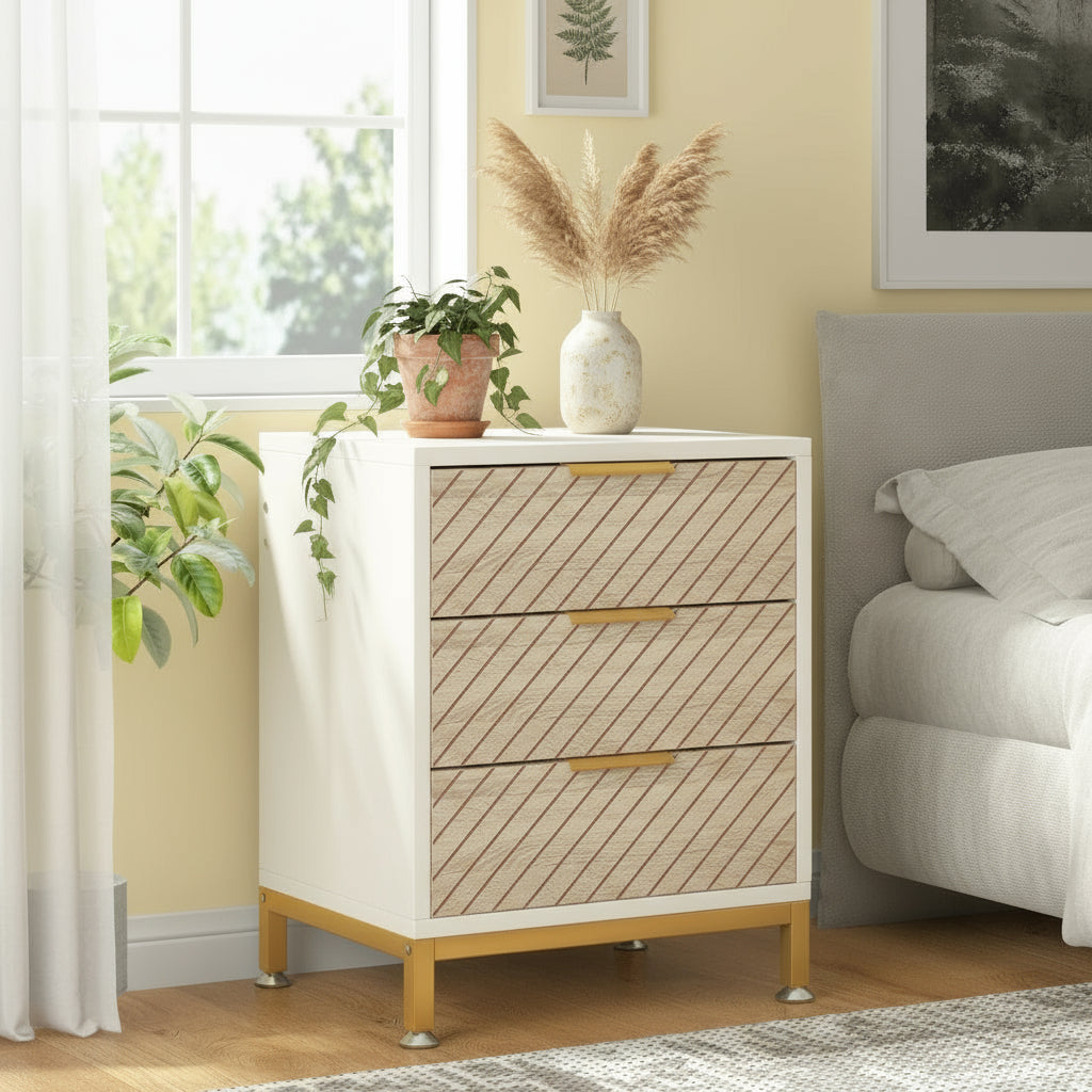 Modern 3-Drawer Nightstand with Textured Wood Finish - Viridian Home & Accessories