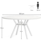 Modern White Round Dining Table - Minimalist Pedestal Base with Lower Shelf Viridian HM Limited