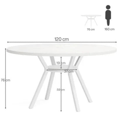 Modern White Round Dining Table - Minimalist Pedestal Base with Lower Shelf Viridian HM Limited