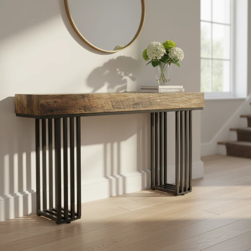140cm Console Table, Modern Entryway Table with Metal Legs