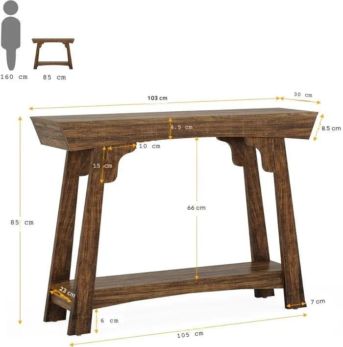 2-Tier Wood Entryway Table with Shelf with Storage, Farmhouse Narrow Sofa Table Tribesigns