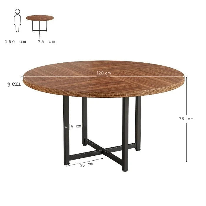 120cm Round Dining Table, Heavy-Duty Metal Base, Space-Saving Tribesigns