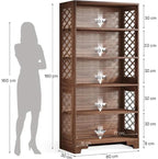Classic Walnut 5-Tier Bookshelf - Traditional Library Display with Lattice Side Panels Viridian HM Limited
