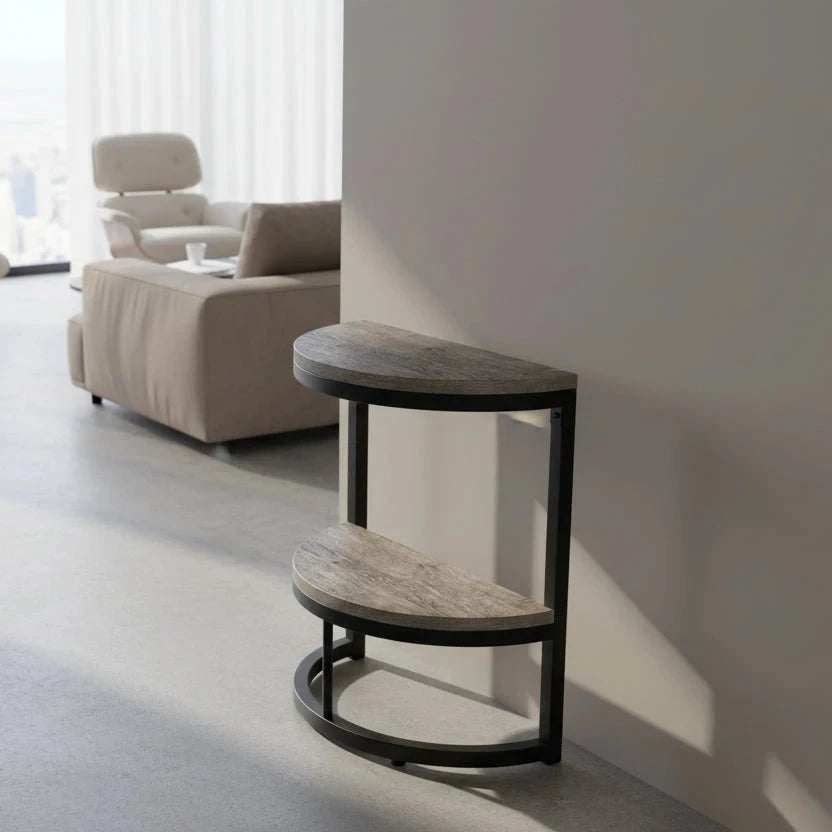 Industrial Half-Moon Side Table - Entryway & End Table with 2-Tier Storage Viridian HM Limited