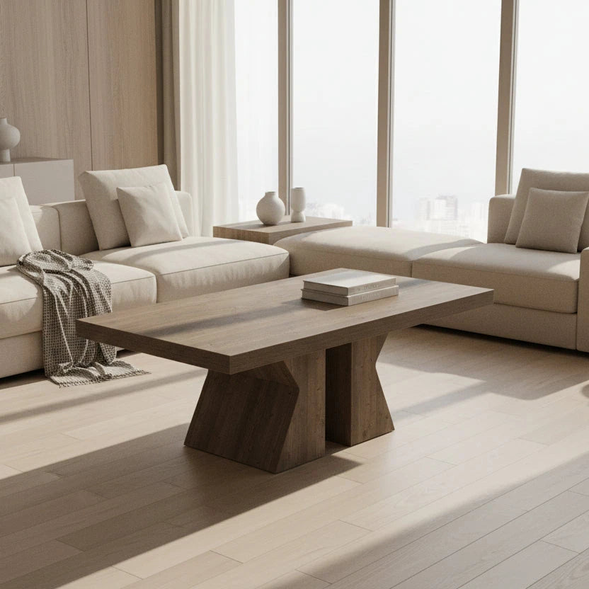 Rustic Farmhouse Coffee Table - Living Room & Center Table with Trestle Pedestal Base Viridian HM Limited