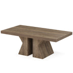 Rustic Coffee Table - Farmhouse Living Room & Center Table with Trestle Pedestal Base