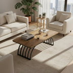 Industrial Wood Coffee Table - Living Room & Center Table with Arched Black Metal Legs Viridian HM Limited