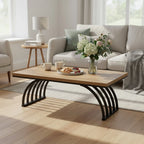 Industrial Coffee Table - Living Room & Center Table with Arched Black Metal Legs