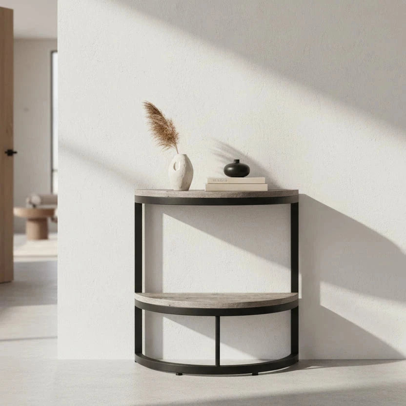 Industrial Half-Moon Side Table - Entryway & End Table with 2-Tier Storage Viridian HM Limited