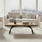 Industrial Wood Coffee Table - Living Room & Center Table with Arched Black Metal Legs Viridian HM Limited