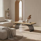Industrial Wood Coffee Table - Living Room & Center Table with Arched Black Metal Legs Viridian HM Limited