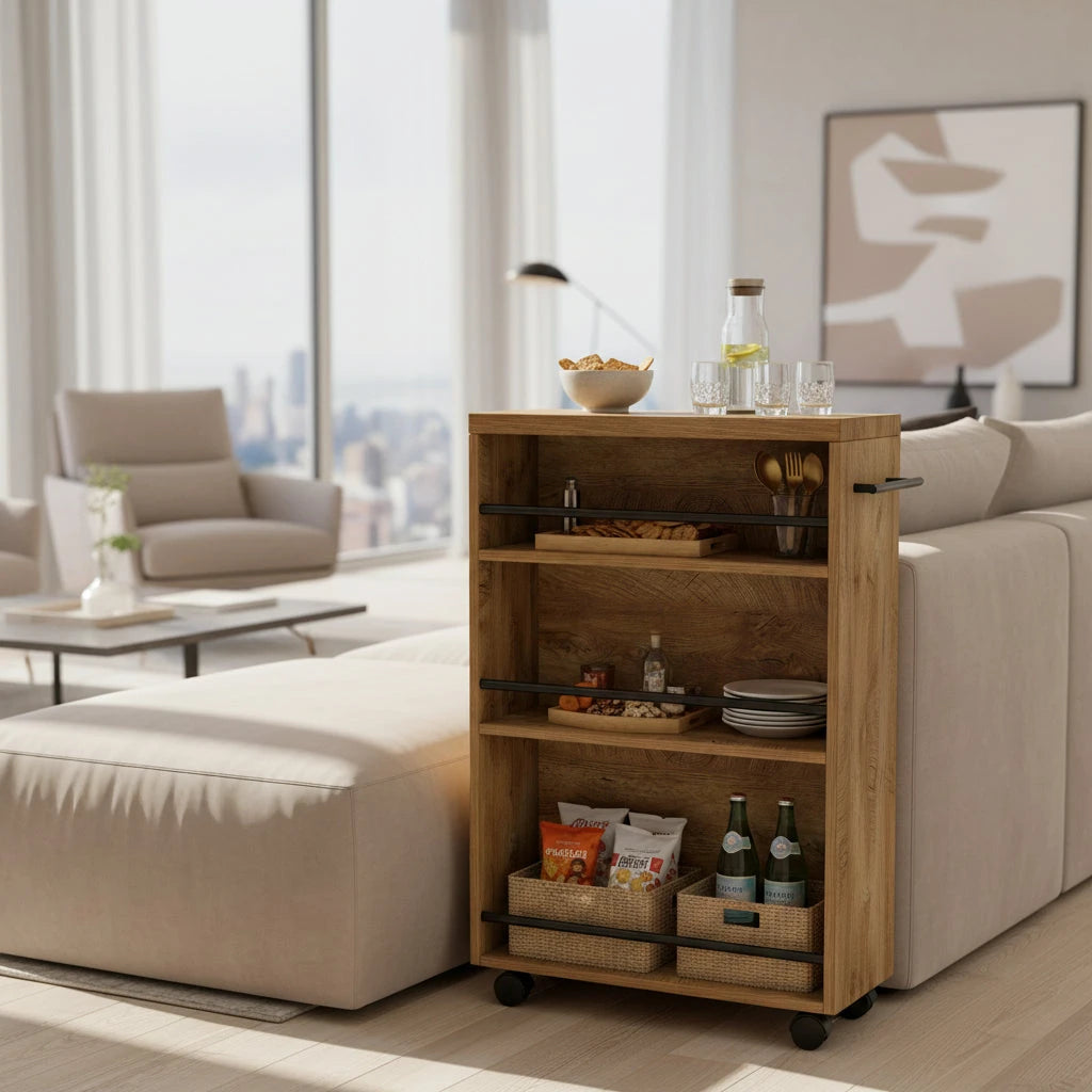 Slim Rolling Storage Cart - Kitchen & Pantry Organizer with 4-Tier Shelves and Metal Guardrails Viridian HM Limited