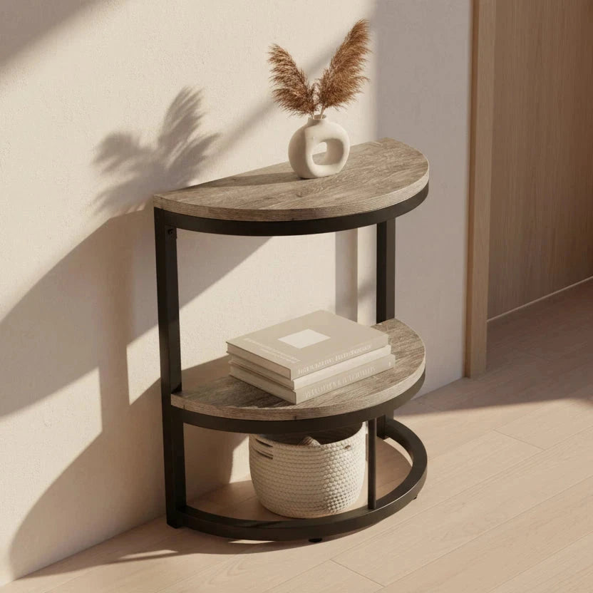 Industrial Half-Moon Side Table - Entryway & End Table with 2-Tier Storage Viridian HM Limited