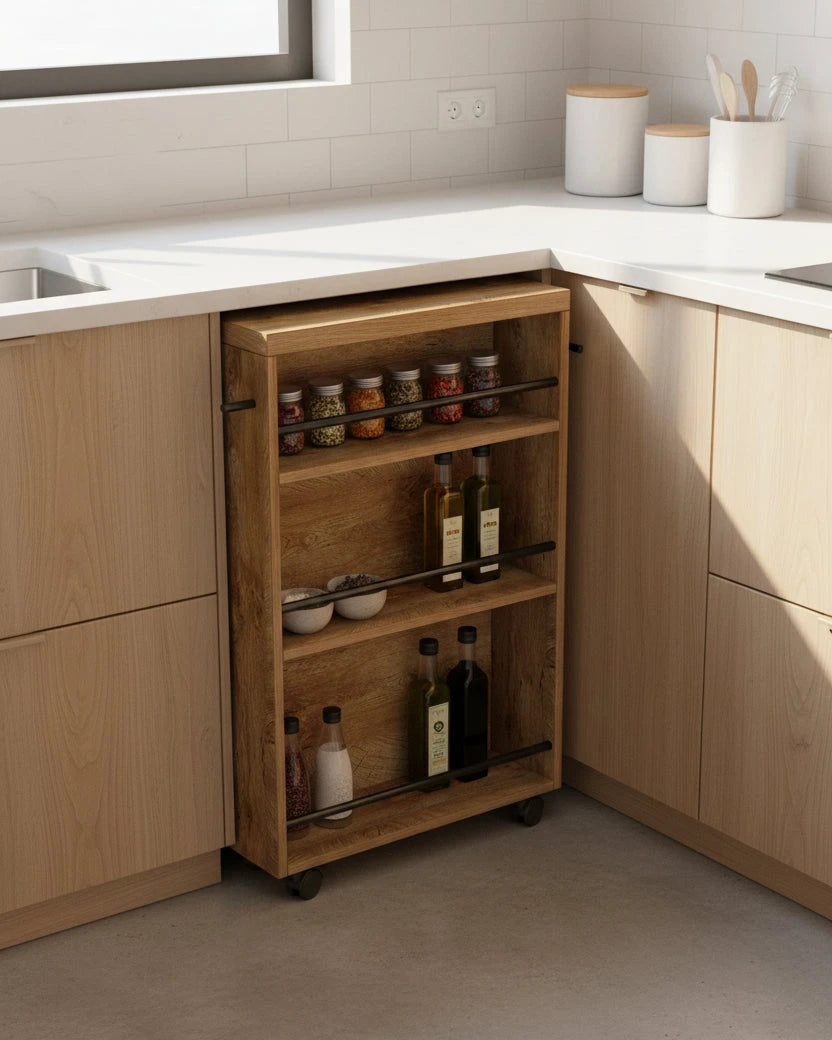 Slim Rolling Storage Cart - Kitchen & Pantry Organizer with 4-Tier Shelves and Metal Guardrails Viridian HM Limited