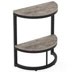 Industrial Half-Moon Side Table - Entryway & End Table with 2-Tier Storage