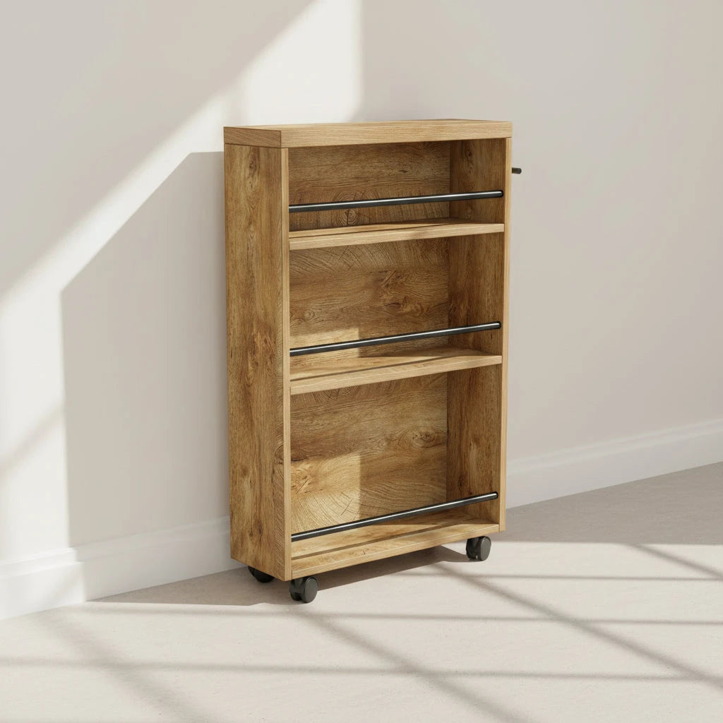 Slim Rolling Storage Cart - Kitchen & Pantry Organizer with 4-Tier Shelves and Metal Guardrails Viridian HM Limited