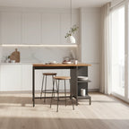 Modern Wood Kitchen Island - Breakfast Bar & Coffee Station with Black Metal Frame Viridian HM Limited