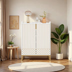 Art Deco White & Gold Accent Cabinet - Luxury Sideboard & Bar Station Viridian HM Limited