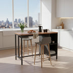 Modern Wood Kitchen Island - Breakfast Bar & Coffee Station with Black Metal Frame Viridian HM Limited