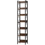 Industrial Slim 6-Tier Bookshelf - Rustic Wood & Black Metal Display Tower. Viridian HM Limited