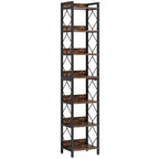 Industrial Slim 6-Tier Bookshelf - Rustic Wood & Black Metal Display Tower. Viridian HM Limited