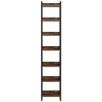 Industrial Slim 6-Tier Bookshelf - Rustic Wood & Black Metal Display Tower. Viridian HM Limited