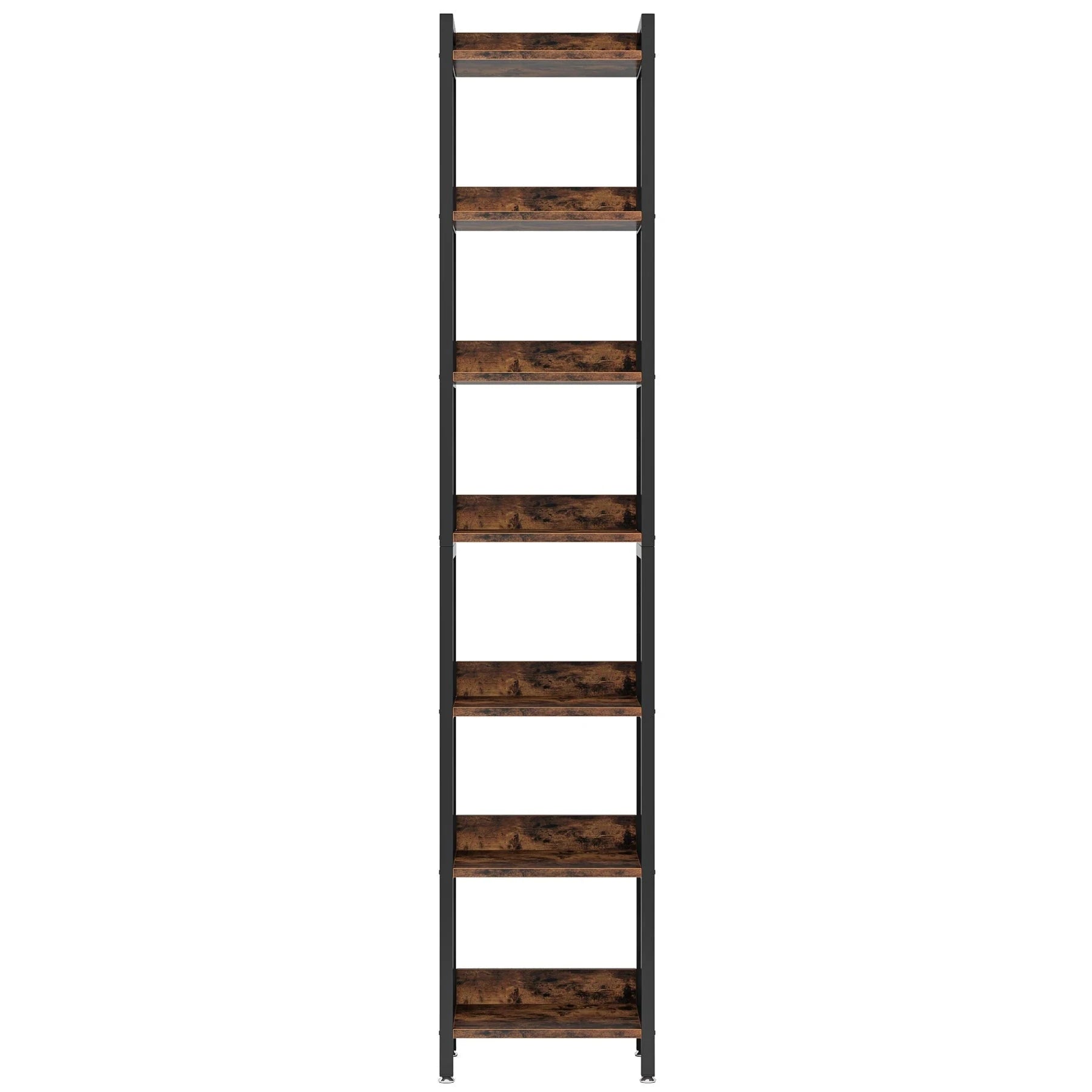Industrial Slim 6-Tier Bookshelf - Rustic Wood & Black Metal Display Tower. Viridian HM Limited
