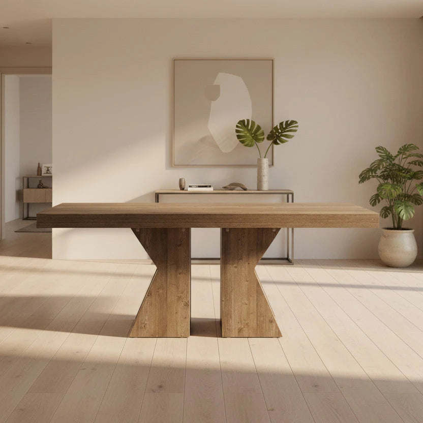 Rustic Farmhouse Coffee Table - Living Room & Center Table with Trestle Pedestal Base Viridian HM Limited