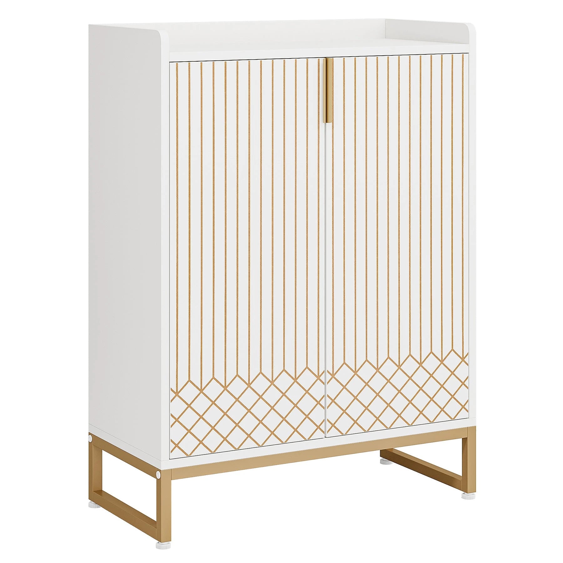 Art Deco White & Gold Accent Cabinet - Luxury Sideboard & Bar Station Viridian HM Limited