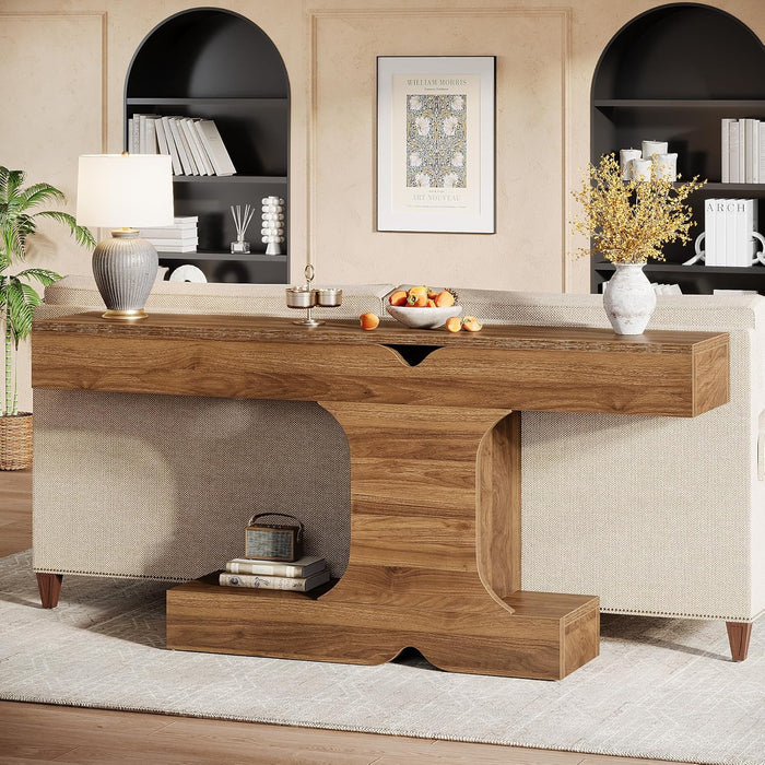 63" Walnut Console Table - Long Sofa Table for Behind Couch, Hallway & Entryway