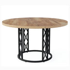 Industrial Round Dining Table - Rustic Wood Top with X-Frame Metal Pedestal Viridian HM Limited