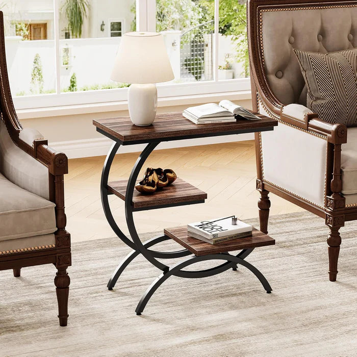 Modern C-Shaped Side Table - Living Room & Bedroom Accent Table with Curved Metal Frame - Viridian HM Limited