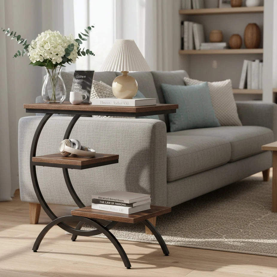 Modern C-Shaped Side Table - Living Room & Bedroom Accent Table with Curved Metal Frame