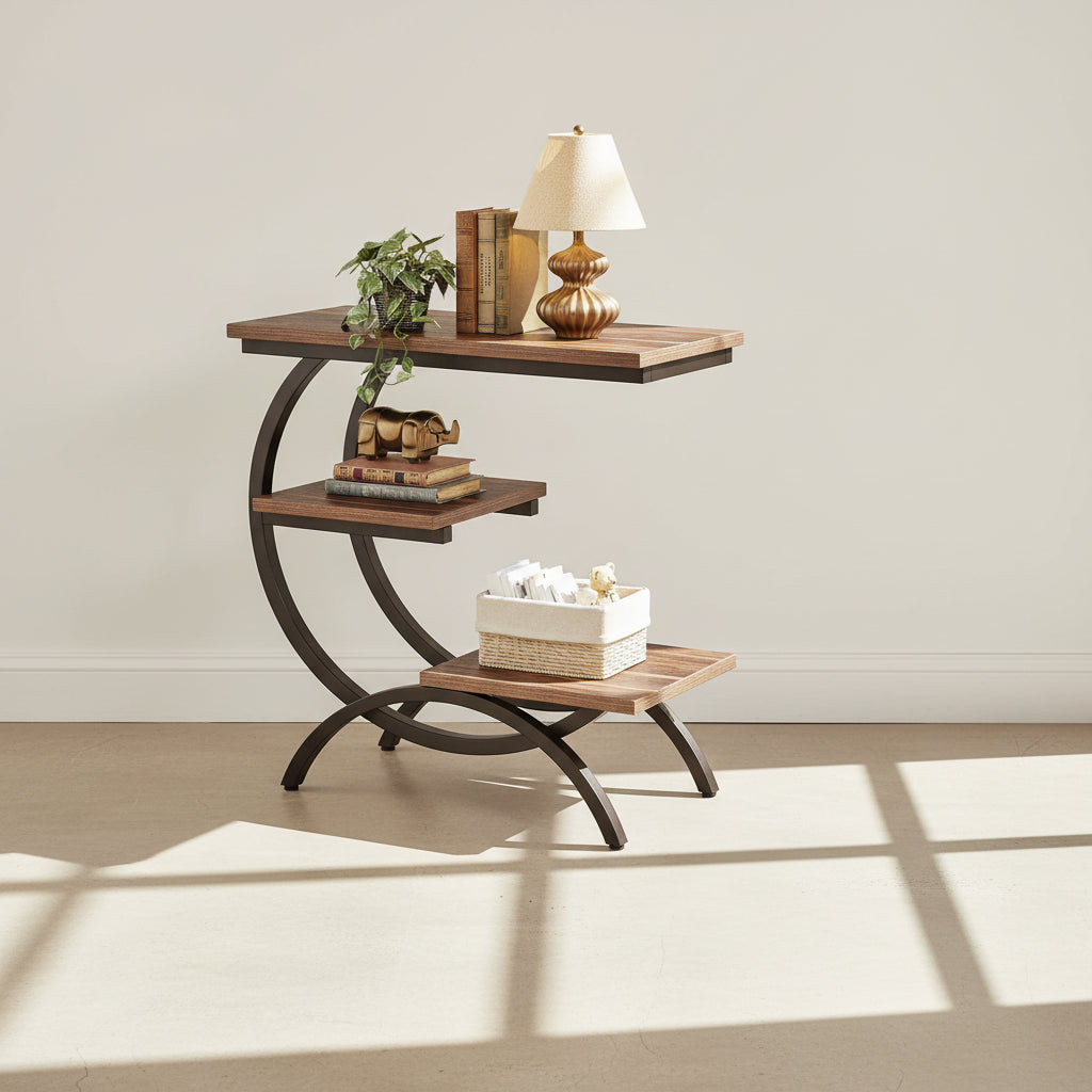 Modern C-Shaped Side Table - Living Room & Bedroom Accent Table with Curved Metal Frame - Viridian HM Limited