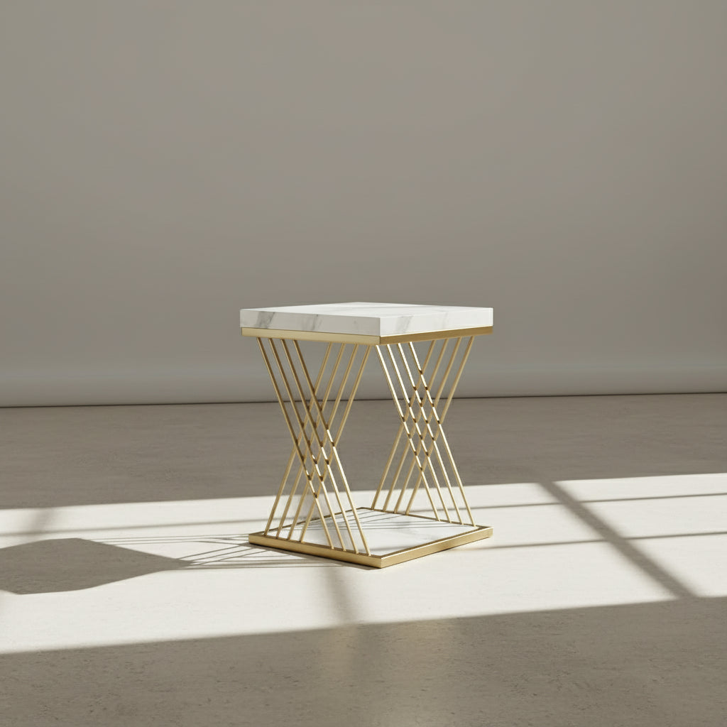 Chic Modern Square Coffee Table with Faux Marble Top