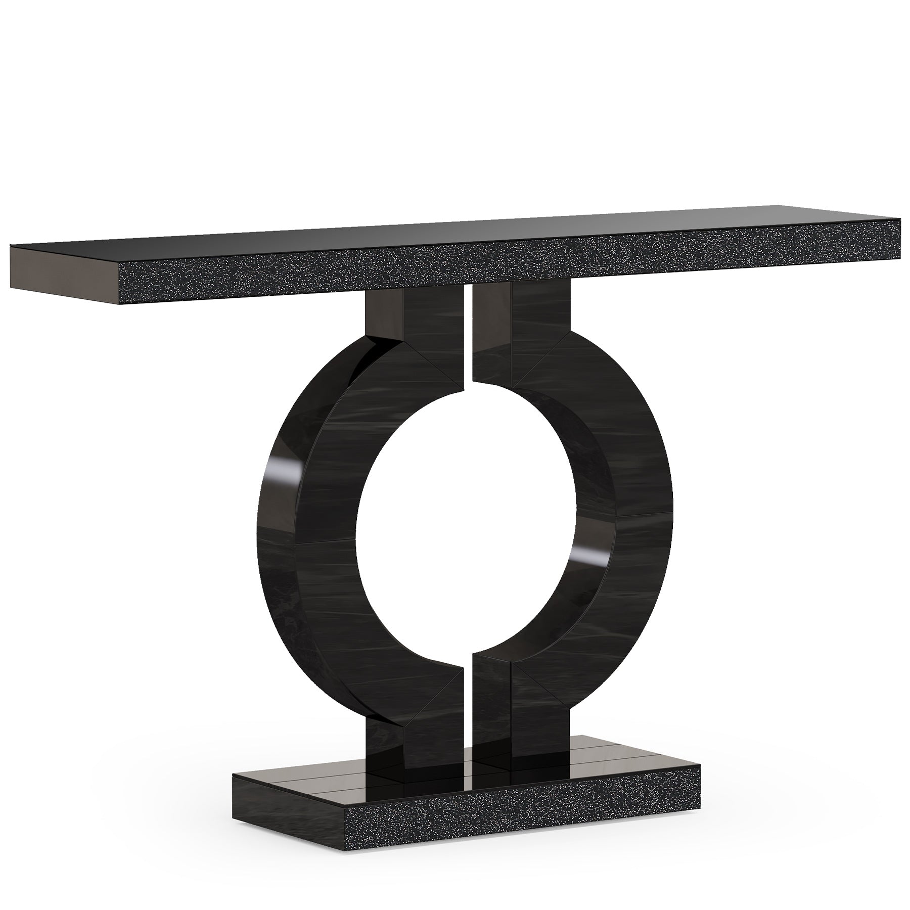 Modern Black Marble-Effect Console Table - Sculptural Entryway & Sofa Table Viridian HM Limited