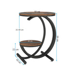 Rustic Industrial C-Shaped Side Table - 2-Tier Round End Table with Black Frame & Wood Finish Viridian HM Limited