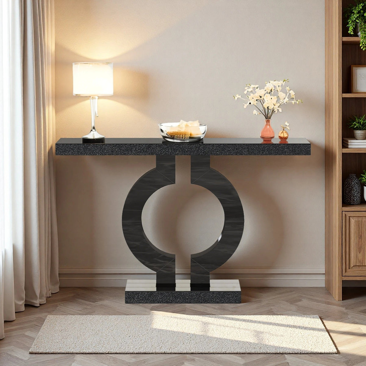 Abstract Marble Console Table Modern Console Table | Black Marble-Effect Sculptural Design – Viridian ...