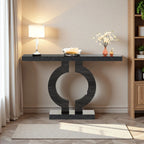Modern Black Marble-Effect Console Table - Sculptural Entryway & Sofa Table Viridian HM Limited