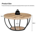 Round Wooden Coffee Table with 2-Tier Shelves Tribesigns