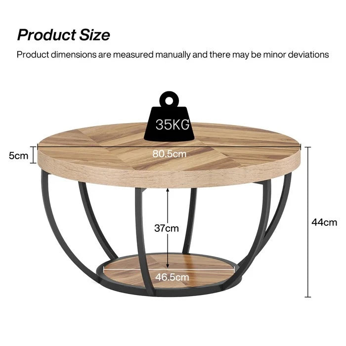 Round Wooden Coffee Table with 2-Tier Shelves Tribesigns
