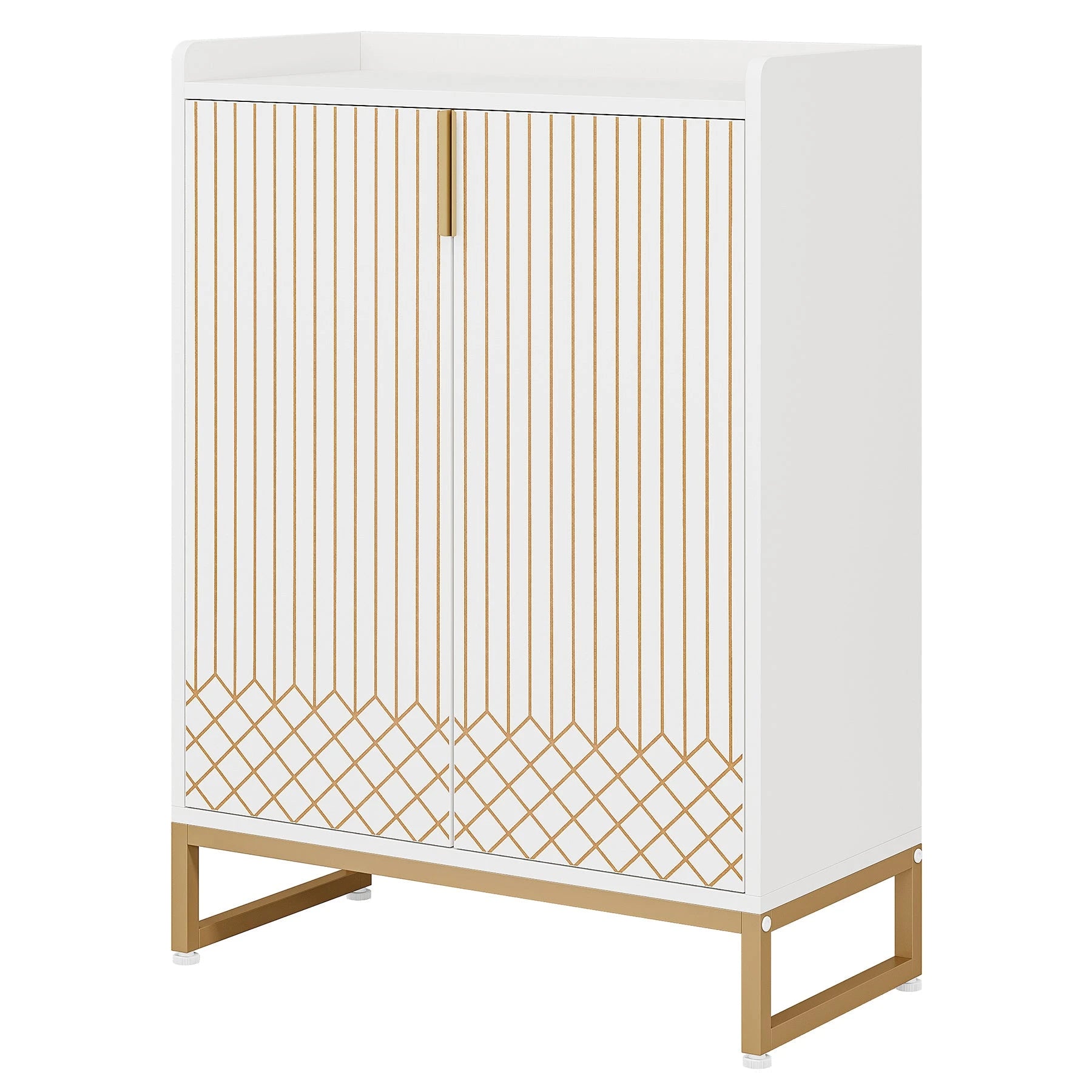 Art Deco White & Gold Accent Cabinet - Luxury Sideboard & Bar Station Viridian HM Limited