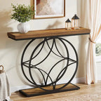 120 cm Industrial Console Table - 2-Tier Sofa Table with Geometric Metal Frame, Rustic Brown Farmhouse - Viridian HM Limited