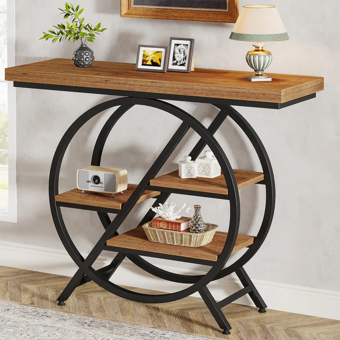 4-Tier Console Table, 39.4" Entryway Table with Geometric Metal Frame