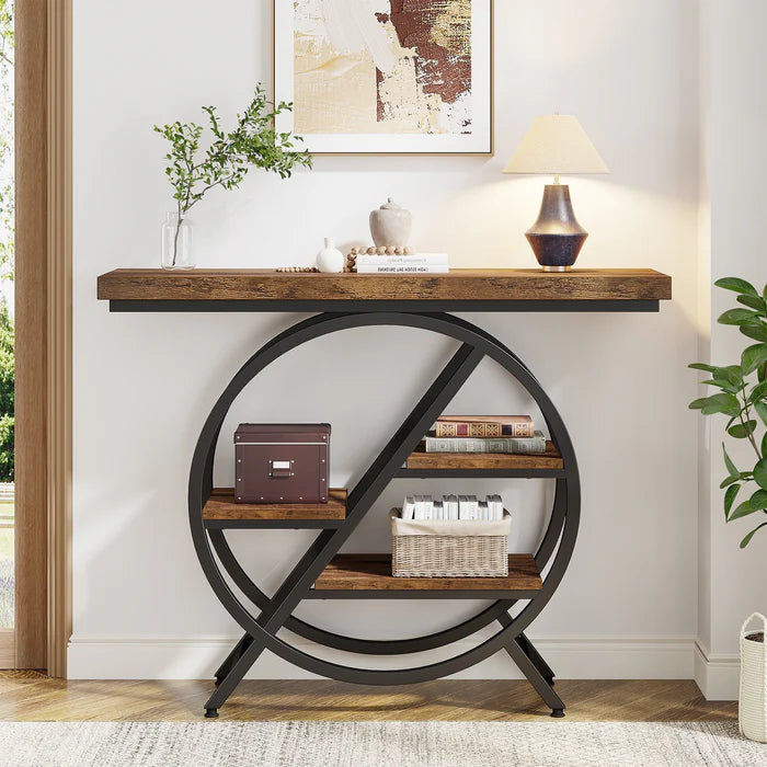 4-Tier Console Table, 39.4" Entryway Table with Geometric Metal Frame