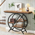 4-Tier Console Table, 100 cm Entryway Table with Geometric Metal Frame - Viridian HM Limited