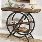4-Tier Console Table, 100 cm Entryway Table with Geometric Metal Frame - Viridian HM Limited