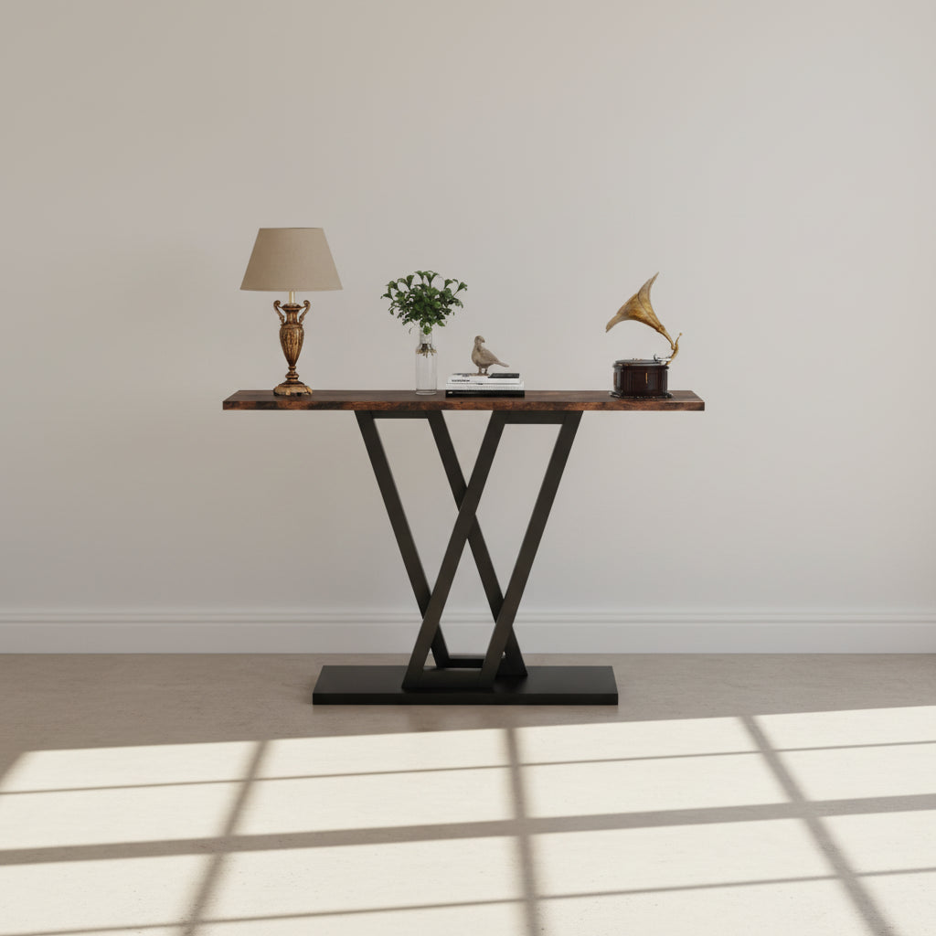 43-Inch Industrial Console Table for Entryway and Hallway: Rustic Wood and Metal Entry Table