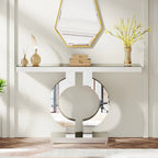 110 cm Mirrored Console Table, Modern Silver Sofa Table with O-Shaped Base - Viridian HM Limited