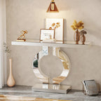 110 cm Mirrored Console Table, Modern Silver Sofa Table with O-Shaped Base - Viridian HM Limited